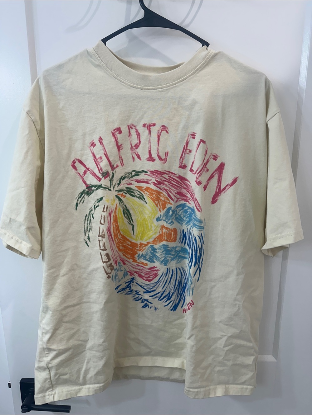 Aelfric Eden Cream Tee with Multicolor Surf & Palm Graphic